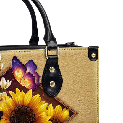 Personalized Christian Leather Bag, Pretty Personalized Sunflower And Butterfly Leather Handbag, Faith Handbag