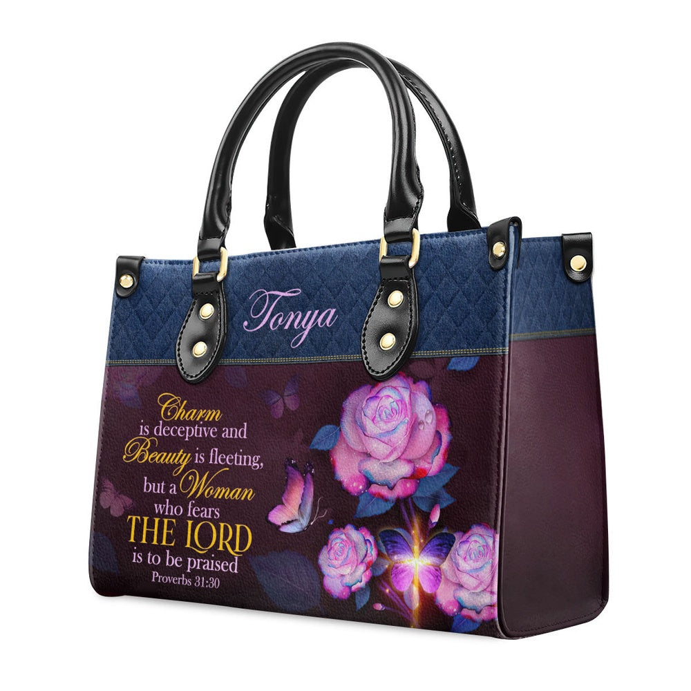 Personalized Christian Leather Bag, Proverbs 3130 Leather Handbag, Scripture Meaningful Gifts For Christian Women, Faith Handbag