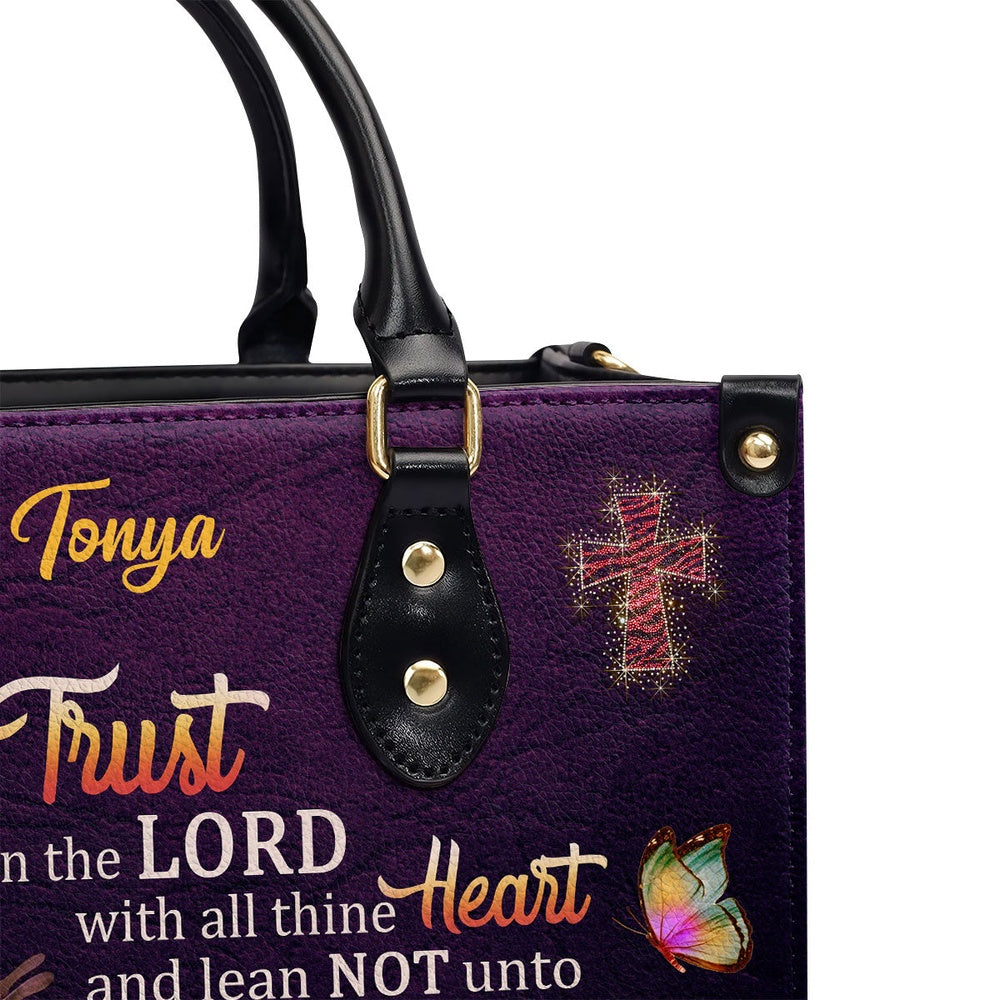 Personalized Christian Leather Bag, Proverbs 35-6 Trust In The Lord With All Thine Heart Flower And Cross Leather Handbag, Faith Handbag