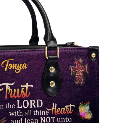 Personalized Christian Leather Bag, Proverbs 35-6 Trust In The Lord With All Thine Heart Flower And Cross Leather Handbag, Faith Handbag