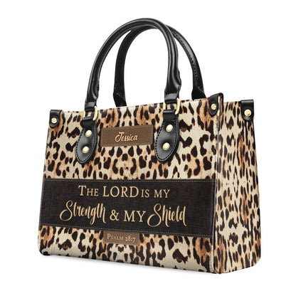 Personalized Christian Leather Bag, Psalm 287 The Lord Is My Strength And My Shield Leather Handbag, Worship Gift For Women's Ministry, Faith Handbag