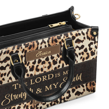 Personalized Christian Leather Bag, Psalm 287 The Lord Is My Strength And My Shield Leather Handbag, Worship Gift For Women's Ministry, Faith Handbag
