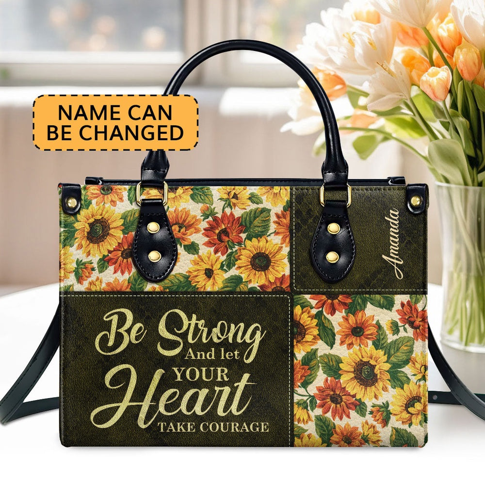 Personalized Christian Leather Bag, Psalm 3124 Leather Handbag Gift For Bible Study Groups Be Strong And Let Your Heart Take Courage, Faith Handbag