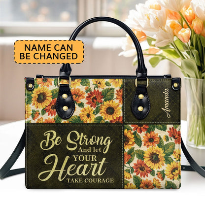 Personalized Christian Leather Bag, Psalm 3124 Leather Handbag Gift For Bible Study Groups Be Strong And Let Your Heart Take Courage, Faith Handbag