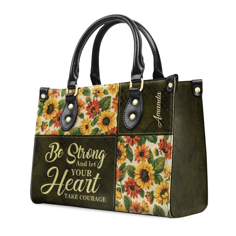 Personalized Christian Leather Bag, Psalm 3124 Leather Handbag Gift For Bible Study Groups Be Strong And Let Your Heart Take Courage, Faith Handbag