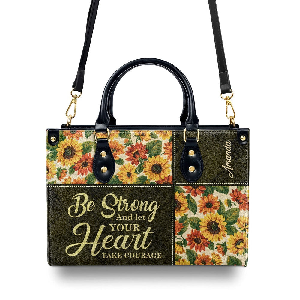 Personalized Christian Leather Bag, Psalm 3124 Leather Handbag Gift For Bible Study Groups Be Strong And Let Your Heart Take Courage, Faith Handbag