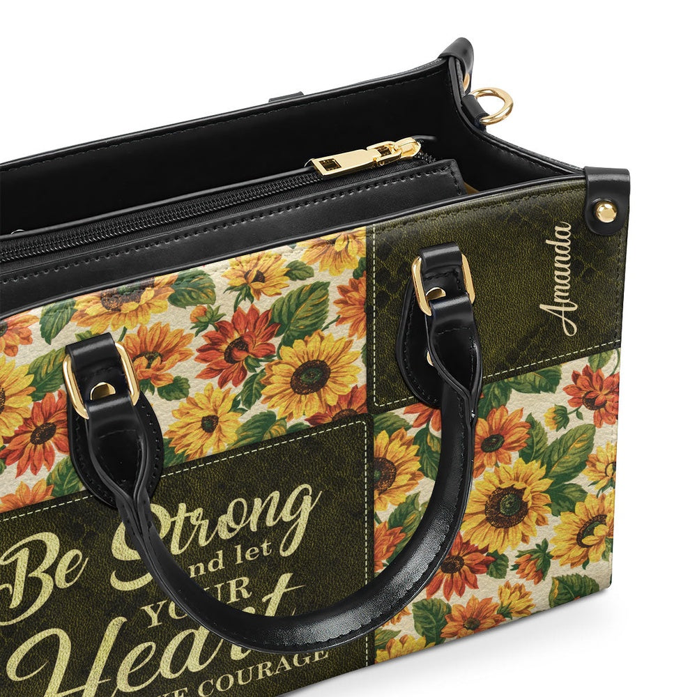 Personalized Christian Leather Bag, Psalm 3124 Leather Handbag Gift For Bible Study Groups Be Strong And Let Your Heart Take Courage, Faith Handbag