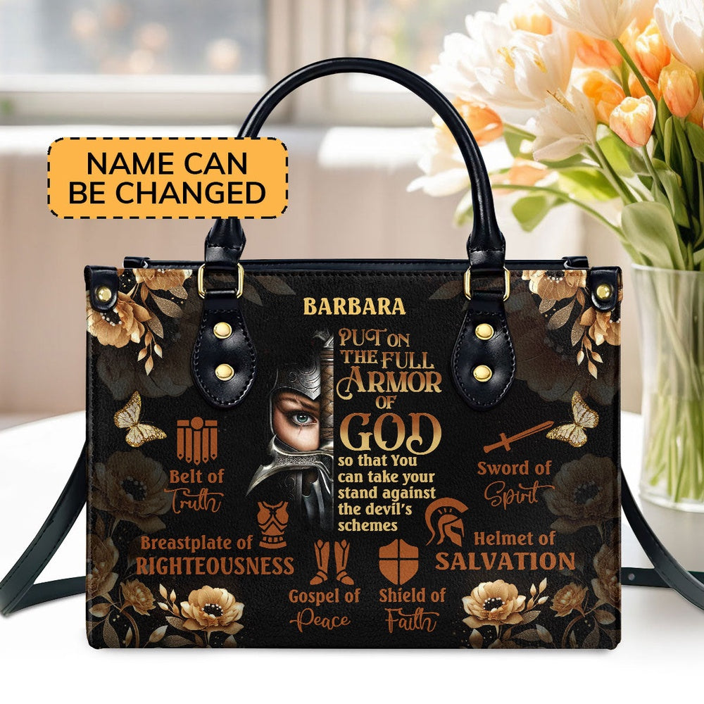 Personalized Christian Leather Bag, Put On The Full Armor Of God Leather Handbag, Faith Handbag