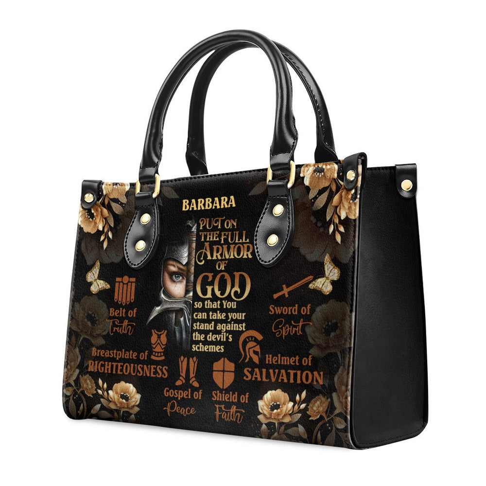 Personalized Christian Leather Bag, Put On The Full Armor Of God Leather Handbag, Faith Handbag