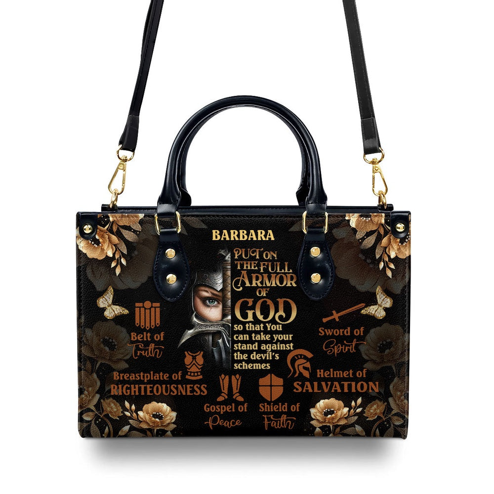 Personalized Christian Leather Bag, Put On The Full Armor Of God Leather Handbag, Faith Handbag