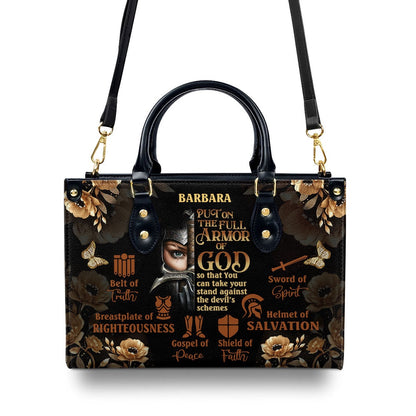 Personalized Christian Leather Bag, Put On The Full Armor Of God Leather Handbag, Faith Handbag