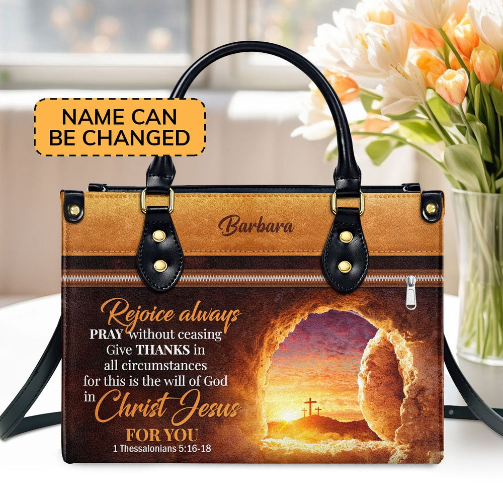 Personalized Christian Leather Bag, Rejoice Always, Pray Without Ceasing - Personalized Leather Handbag, Faith Handbag