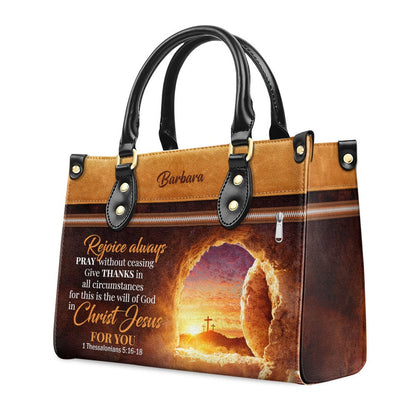 Personalized Christian Leather Bag, Rejoice Always, Pray Without Ceasing - Personalized Leather Handbag, Faith Handbag