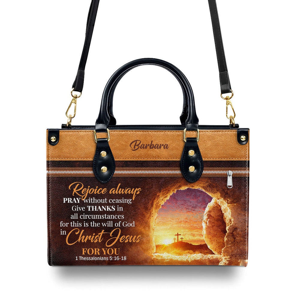 Personalized Christian Leather Bag, Rejoice Always, Pray Without Ceasing - Personalized Leather Handbag, Faith Handbag