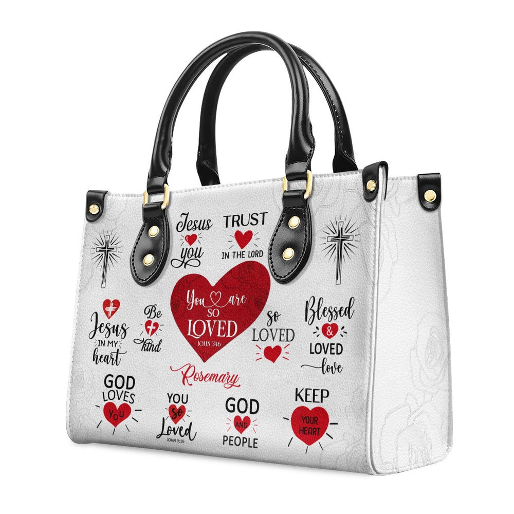 Personalized Christian Leather Bag, Romantic Religious Gifts For Christian Women You Are So Loved Leather Handbag, Faith Handbag