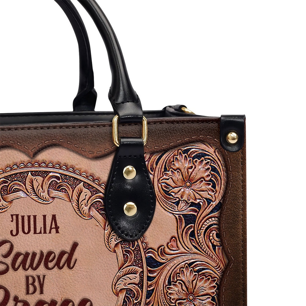 Personalized Christian Leather Bag, Saved By Grace Leather Handbag, Faith Handbag