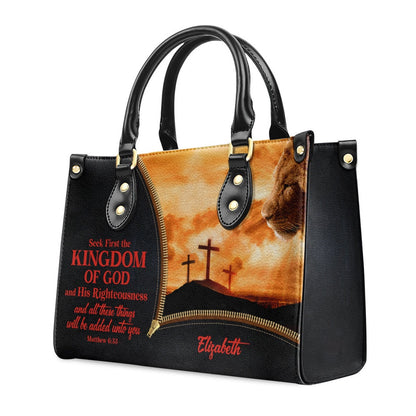 Personalized Christian Leather Bag, Seek First The Kingdom Of God And His Righteousness Leather Handbag, Faith Handbag