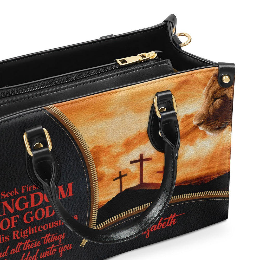 Personalized Christian Leather Bag, Seek First The Kingdom Of God And His Righteousness Leather Handbag, Faith Handbag