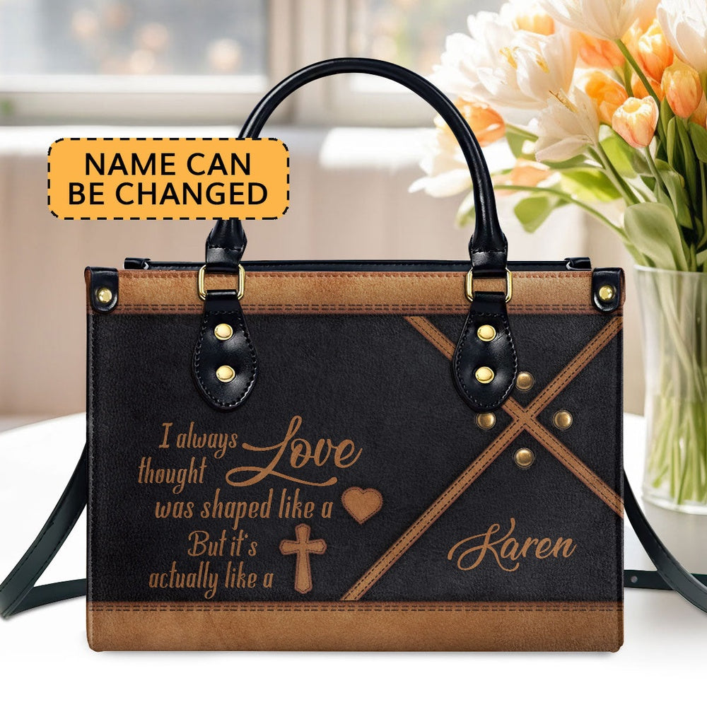 Personalized Christian Leather Bag, Shape Of Love - Personalized Christian Leather Handbag, Faith Handbag