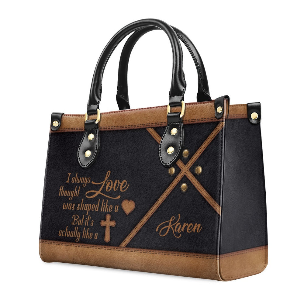Personalized Christian Leather Bag, Shape Of Love - Personalized Christian Leather Handbag, Faith Handbag