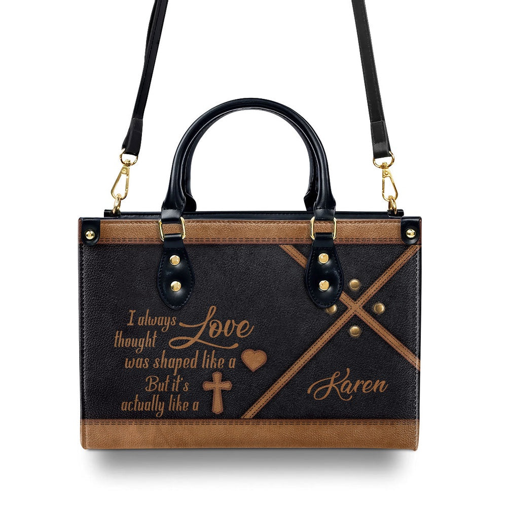 Personalized Christian Leather Bag, Shape Of Love - Personalized Christian Leather Handbag, Faith Handbag