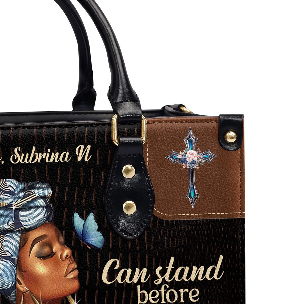 Personalized Christian Leather Bag, She Who Kneels Before God Can Stand Before Anyone Leather Handbag, Faith Handbag