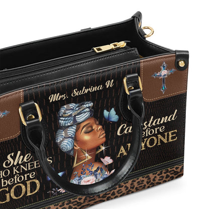 Personalized Christian Leather Bag, She Who Kneels Before God Can Stand Before Anyone Leather Handbag, Faith Handbag