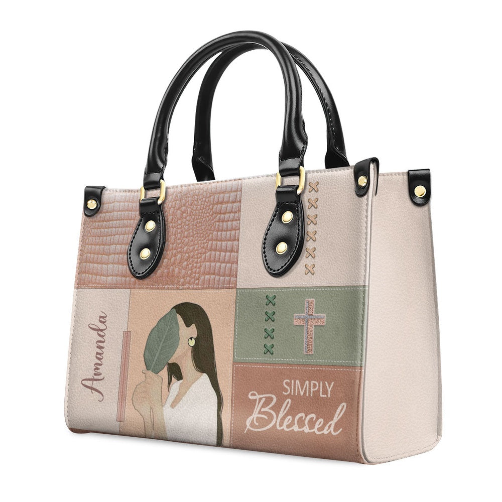 Personalized Christian Leather Bag, Simply Blessed - Adorable Personalized Christian Leather Handbag, Faith Handbag