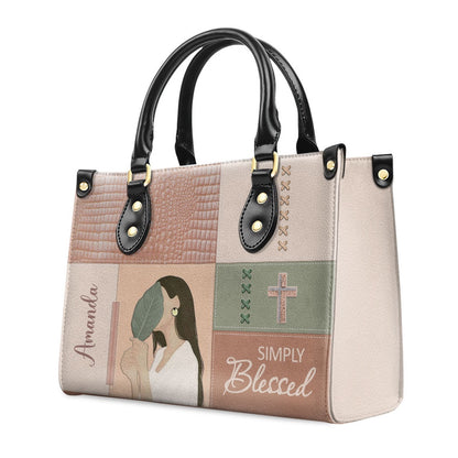 Personalized Christian Leather Bag, Simply Blessed - Adorable Personalized Christian Leather Handbag, Faith Handbag