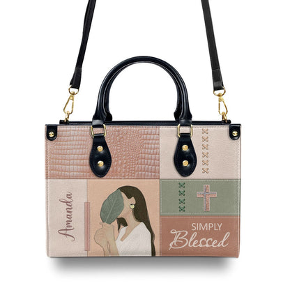 Personalized Christian Leather Bag, Simply Blessed - Adorable Personalized Christian Leather Handbag, Faith Handbag