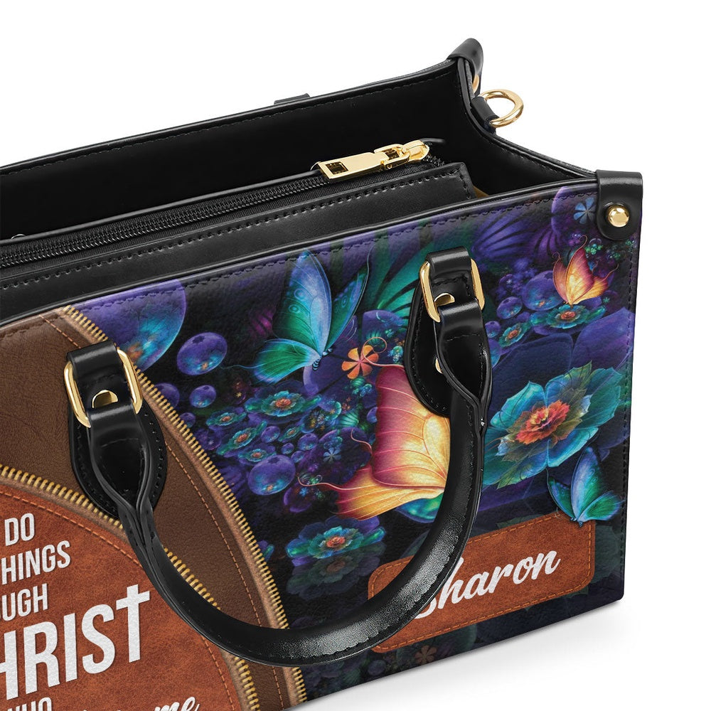 Personalized Christian Leather Bag, Special Personalized Butterfly Leather Handbag - I Can Do All Things Through Christ, Faith Handbag