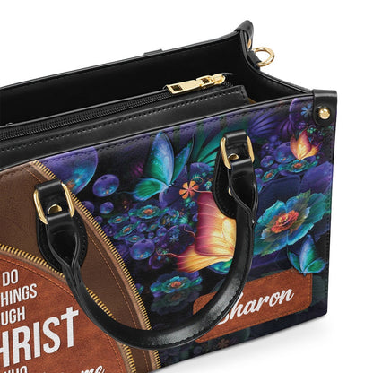 Personalized Christian Leather Bag, Special Personalized Butterfly Leather Handbag - I Can Do All Things Through Christ, Faith Handbag