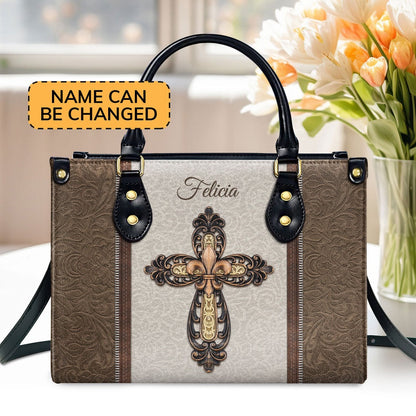 Personalized Christian Leather Bag, Special Personalized Cross Leather Handb, Faith Handbag