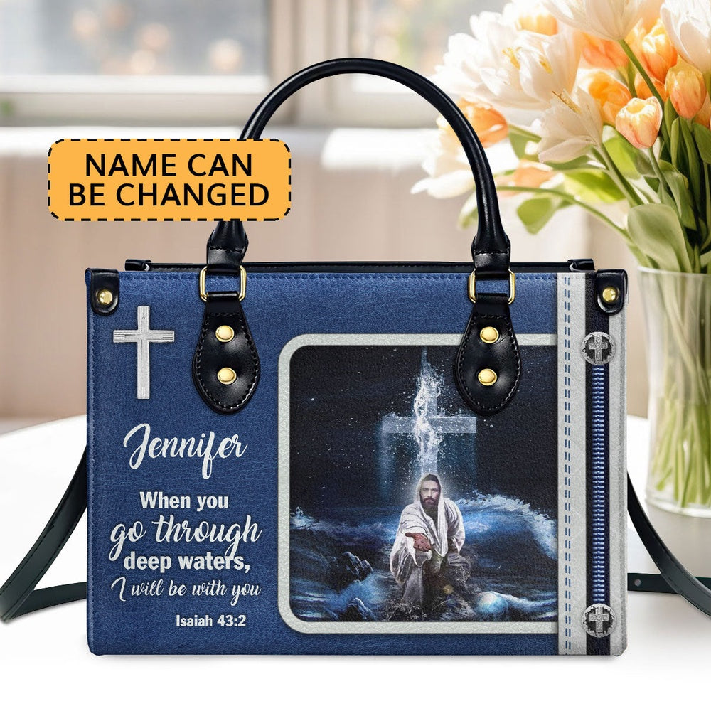 Personalized Christian Leather Bag, Special Personalized Jesus Leather Handbag - I Will Be With You, Faith Handbag