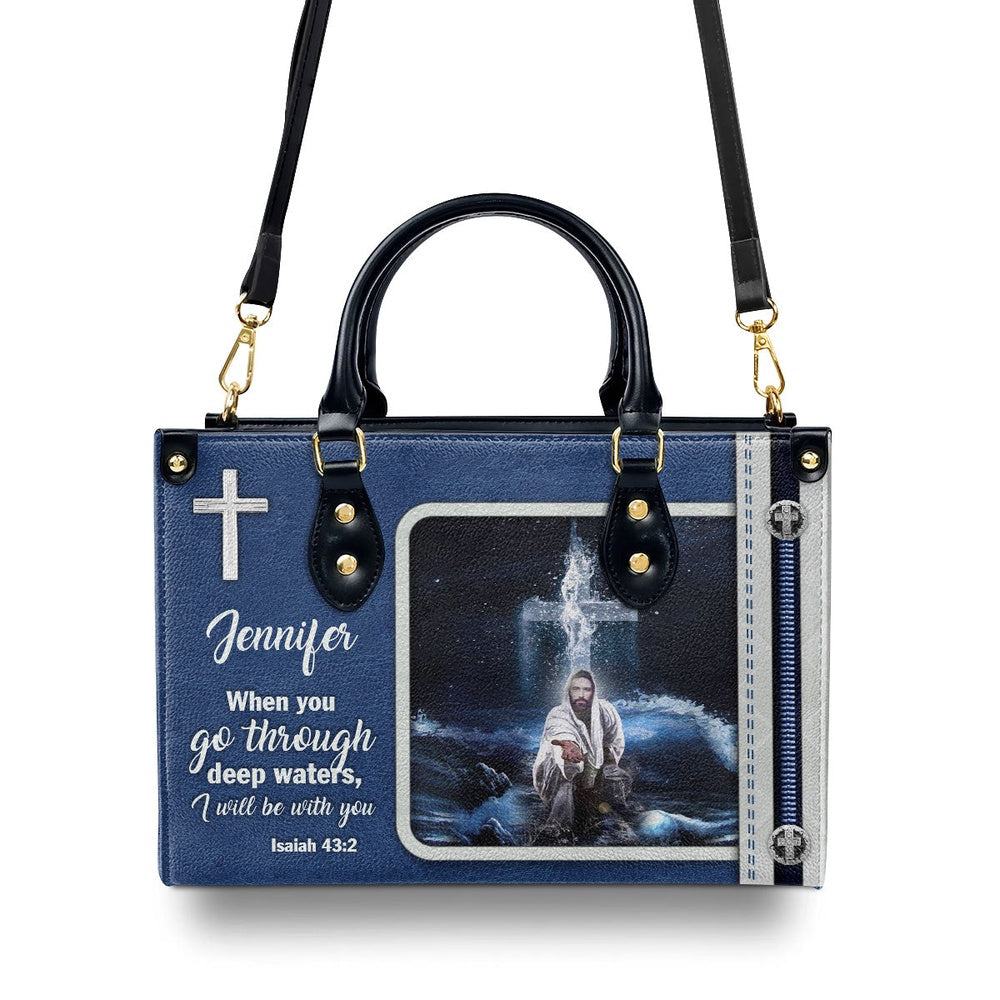 Personalized Christian Leather Bag, Special Personalized Jesus Leather Handbag - I Will Be With You, Faith Handbag