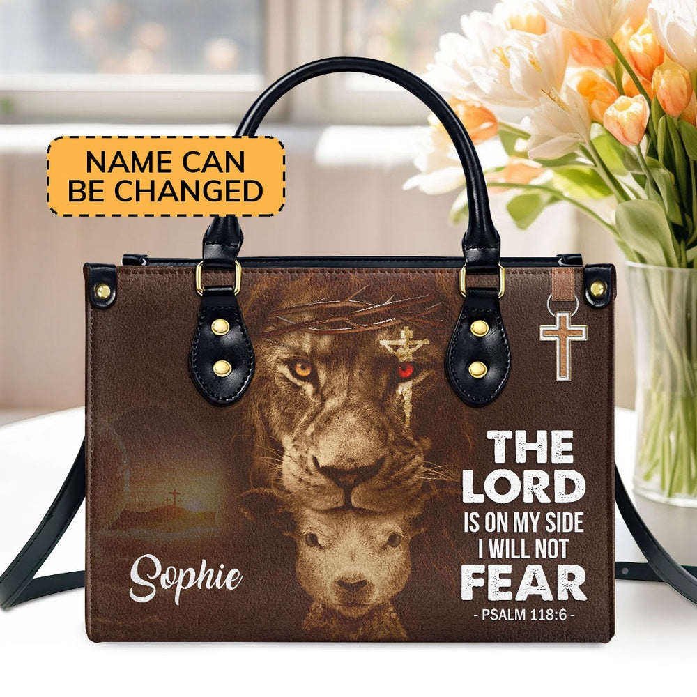 Personalized Christian Leather Bag, Special Personalized Lion Leather Handbag - The Lord Is On My Side, Faith Handbag