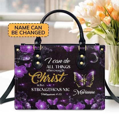 Personalized Christian Leather Bag, Special Purple Leather Handbag For Marianne, Faith Handbag