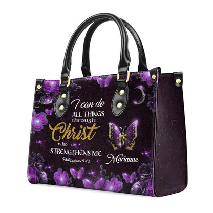 Personalized Christian Leather Bag, Special Purple Leather Handbag For Marianne, Faith Handbag