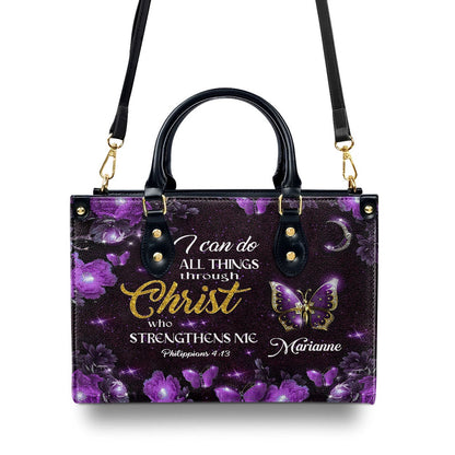 Personalized Christian Leather Bag, Special Purple Leather Handbag For Marianne, Faith Handbag