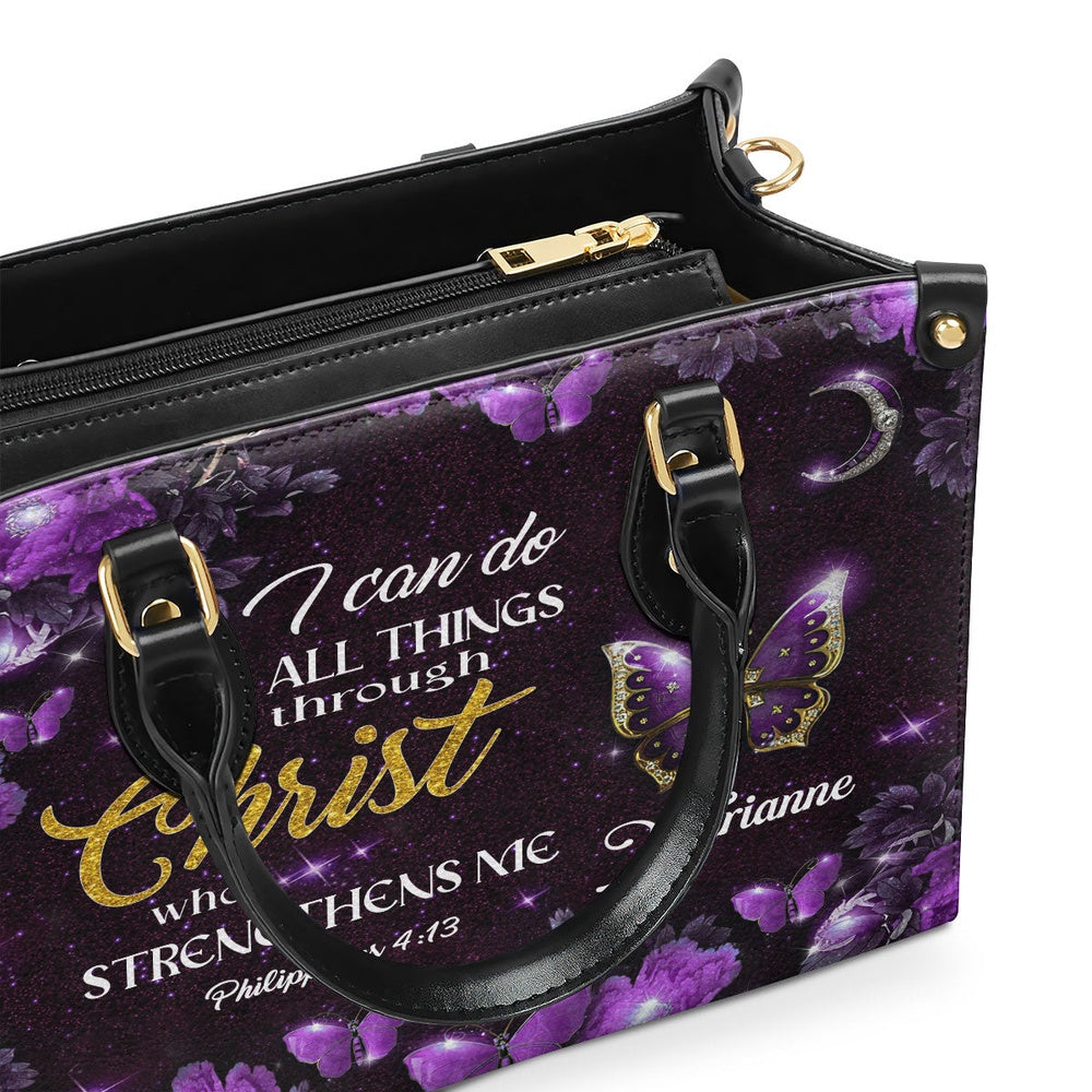 Personalized Christian Leather Bag, Special Purple Leather Handbag For Marianne, Faith Handbag