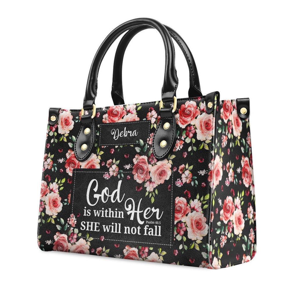 Personalized Christian Leather Bag, Spiritual Gift For Christian Ladies Psalm 465 God Is Within Her, She Will Not Fall Leather Handbag, Faith Handbag