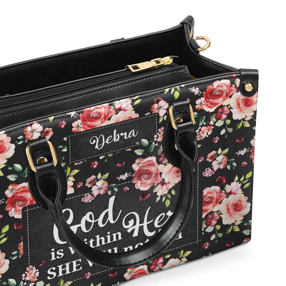 Personalized Christian Leather Bag, Spiritual Gift For Christian Ladies Psalm 465 God Is Within Her, She Will Not Fall Leather Handbag, Faith Handbag
