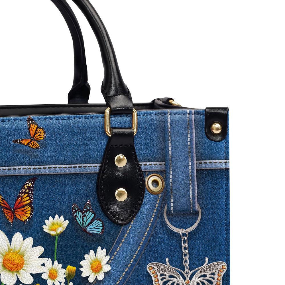 Personalized Christian Leather Bag, Stunning Daisy And Butterfly Leather Handbag, Faith Handbag