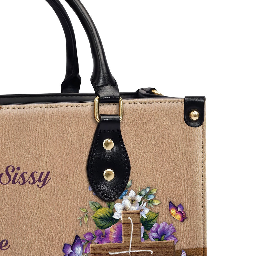 Personalized Christian Leather Bag, Stunning Personalized Floral Cross Leather Handbag - I Still Believe In Amazing Grace, Faith Handbag