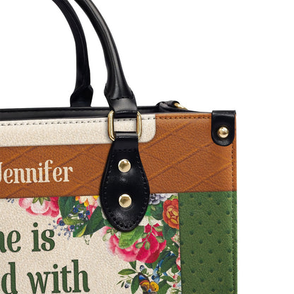 Personalized Christian Leather Bag, Stunning Personalized Flower Leather Handbag - She Is Clothed With Strength And Dignity, Faith Handbag