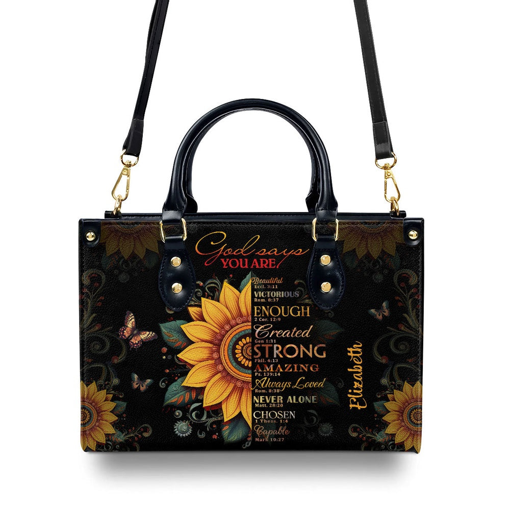 Personalized Christian Leather Bag, Sunflower God Says You Are Leather Handbag, Faith Handbag