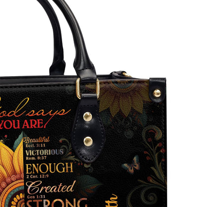 Personalized Christian Leather Bag, Sunflower God Says You Are Leather Handbag, Faith Handbag