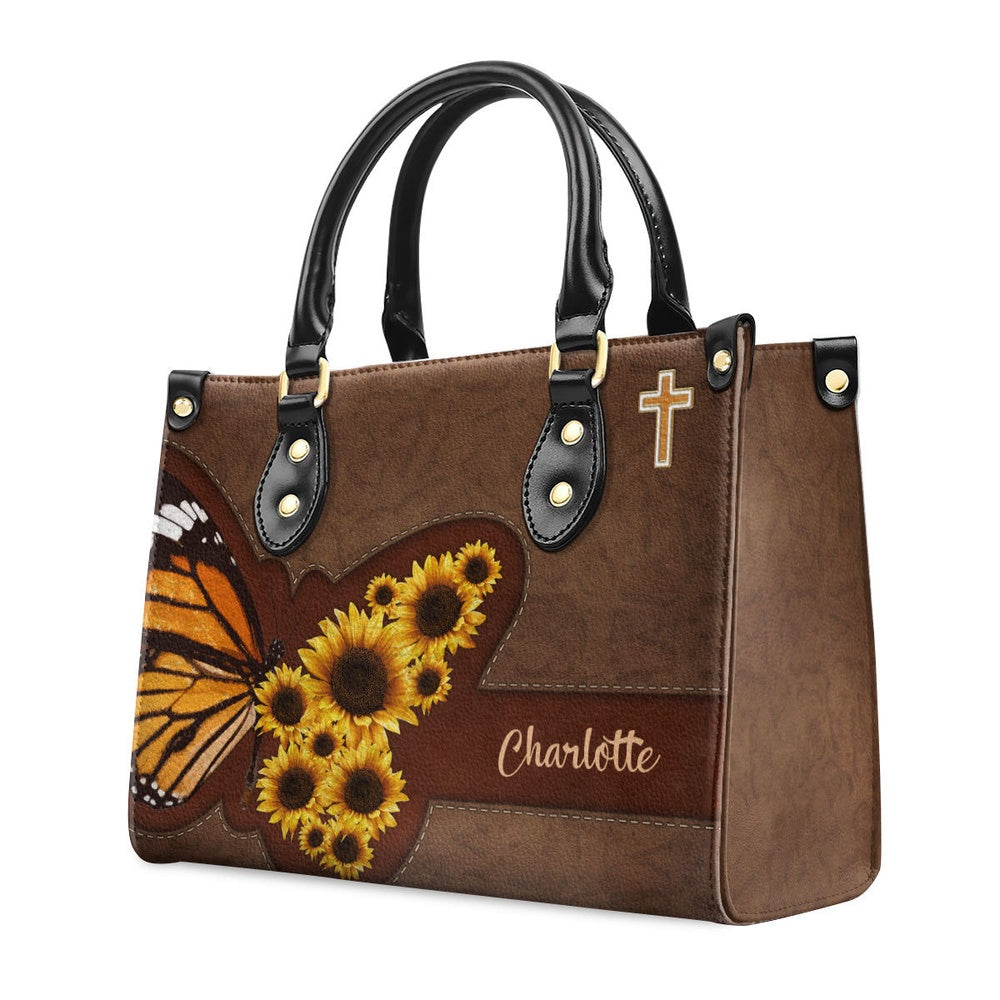 Personalized Christian Leather Bag, Sunflower Leather Handbag, Religious Gifts For Christian Women, Faith Handbag