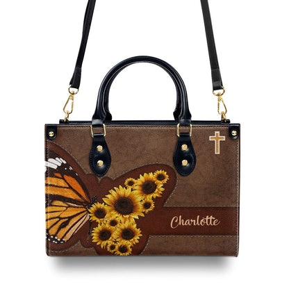 Personalized Christian Leather Bag, Sunflower Leather Handbag, Religious Gifts For Christian Women, Faith Handbag