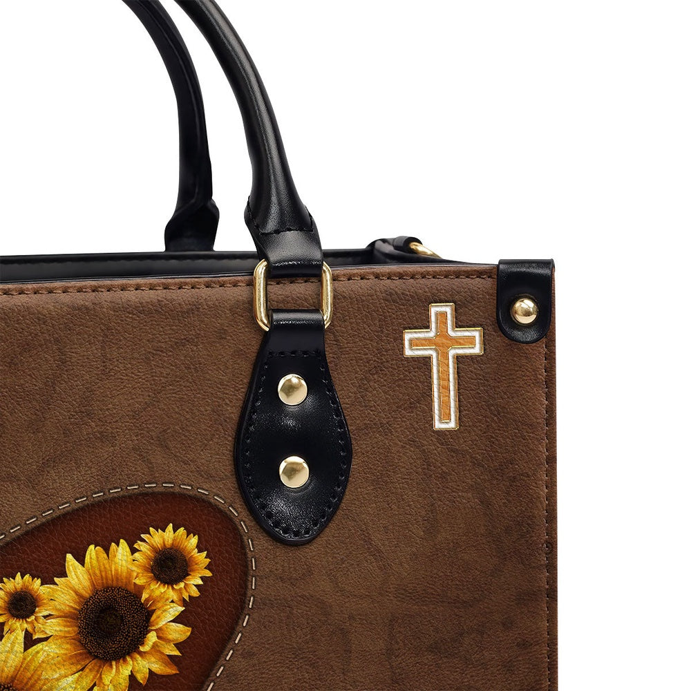 Personalized Christian Leather Bag, Sunflower Leather Handbag, Religious Gifts For Christian Women, Faith Handbag